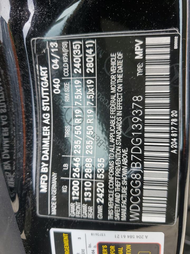 2013 Mercedes-Benz Glk 350 4Matic VIN: WDCGG8JB7DG139378 Lot: 62769484