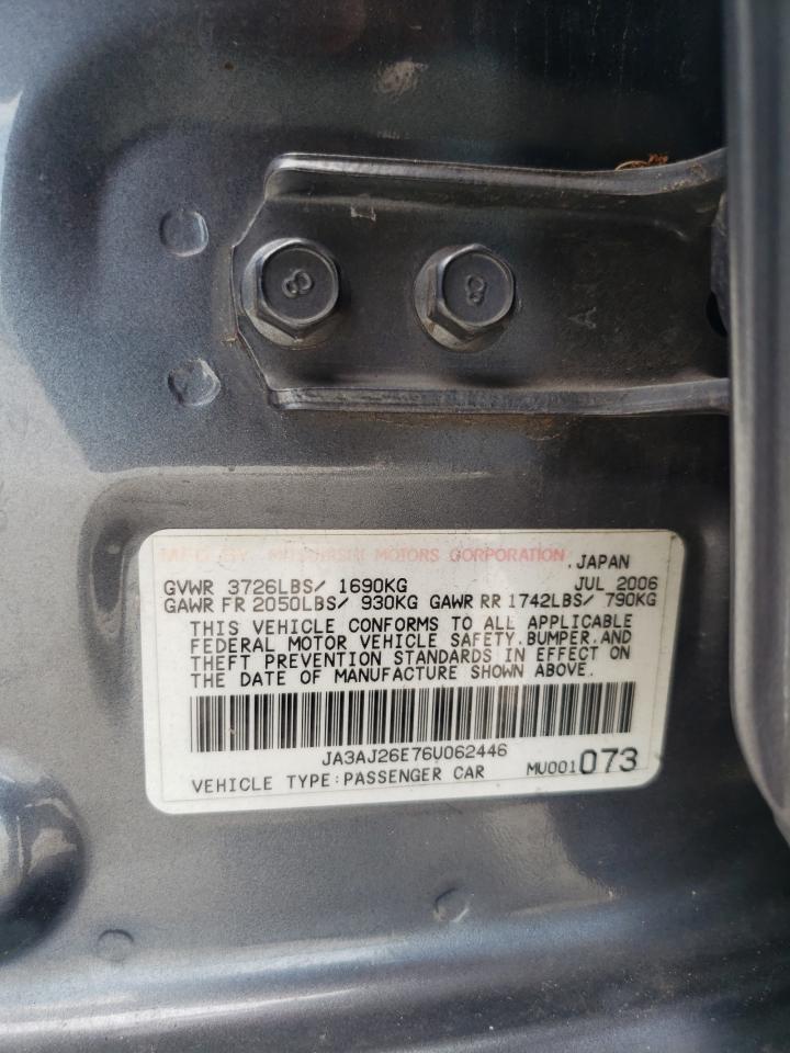 2006 Mitsubishi Lancer Es VIN: JA3AJ26E76U062446 Lot: 61941794