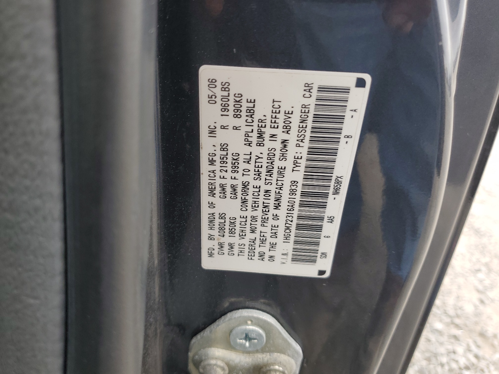 1HGCM72316A019839 2006 Honda Accord Lx