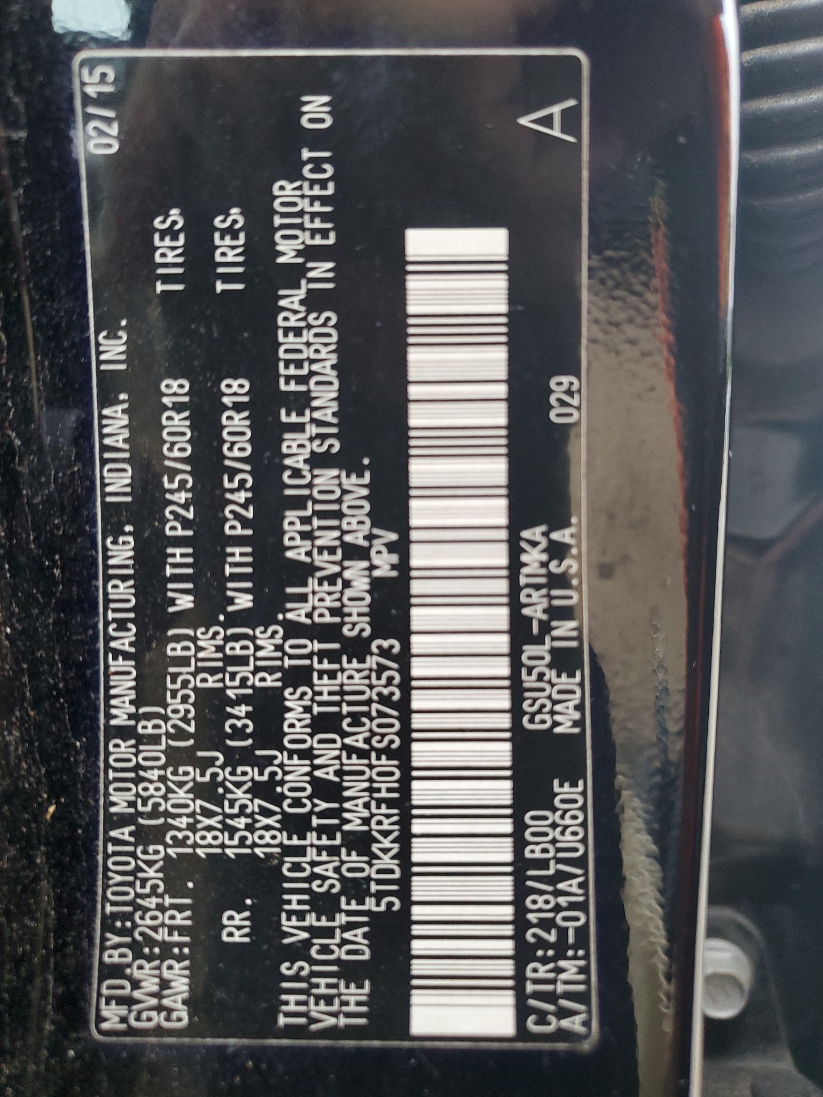 5TDKKRFH0FS073573 2015 Toyota Highlander Xle