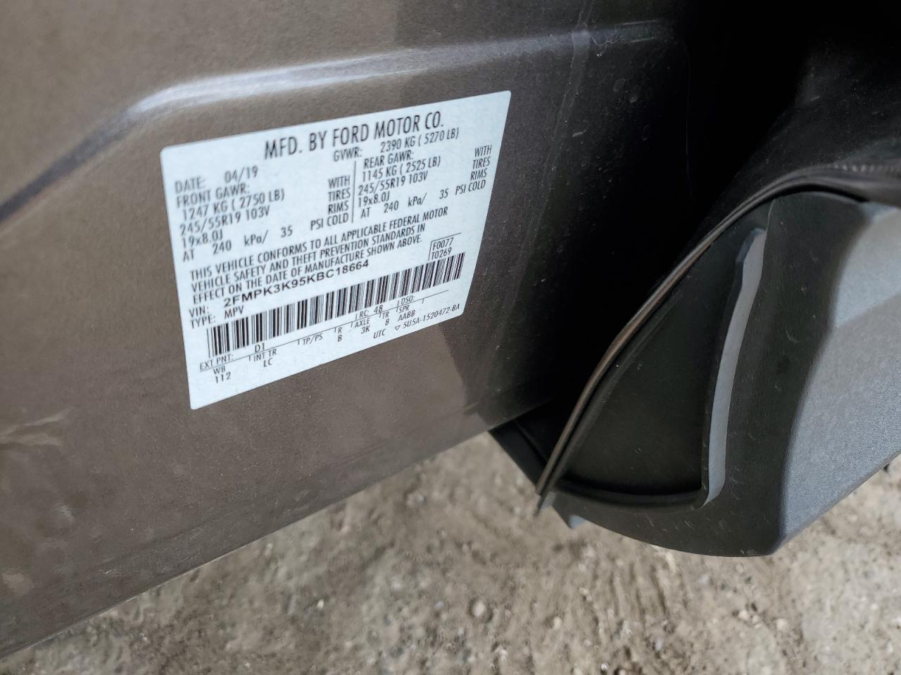 2019 Ford Edge Titanium VIN: 2FMPK3K95KBC18664 Lot: 64394414