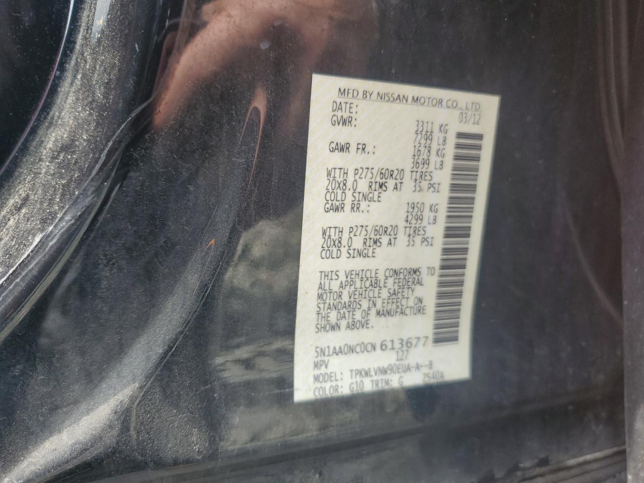 2012 Nissan Armada Sv VIN: 5N1AA0NC0CN613677 Lot: 64680114