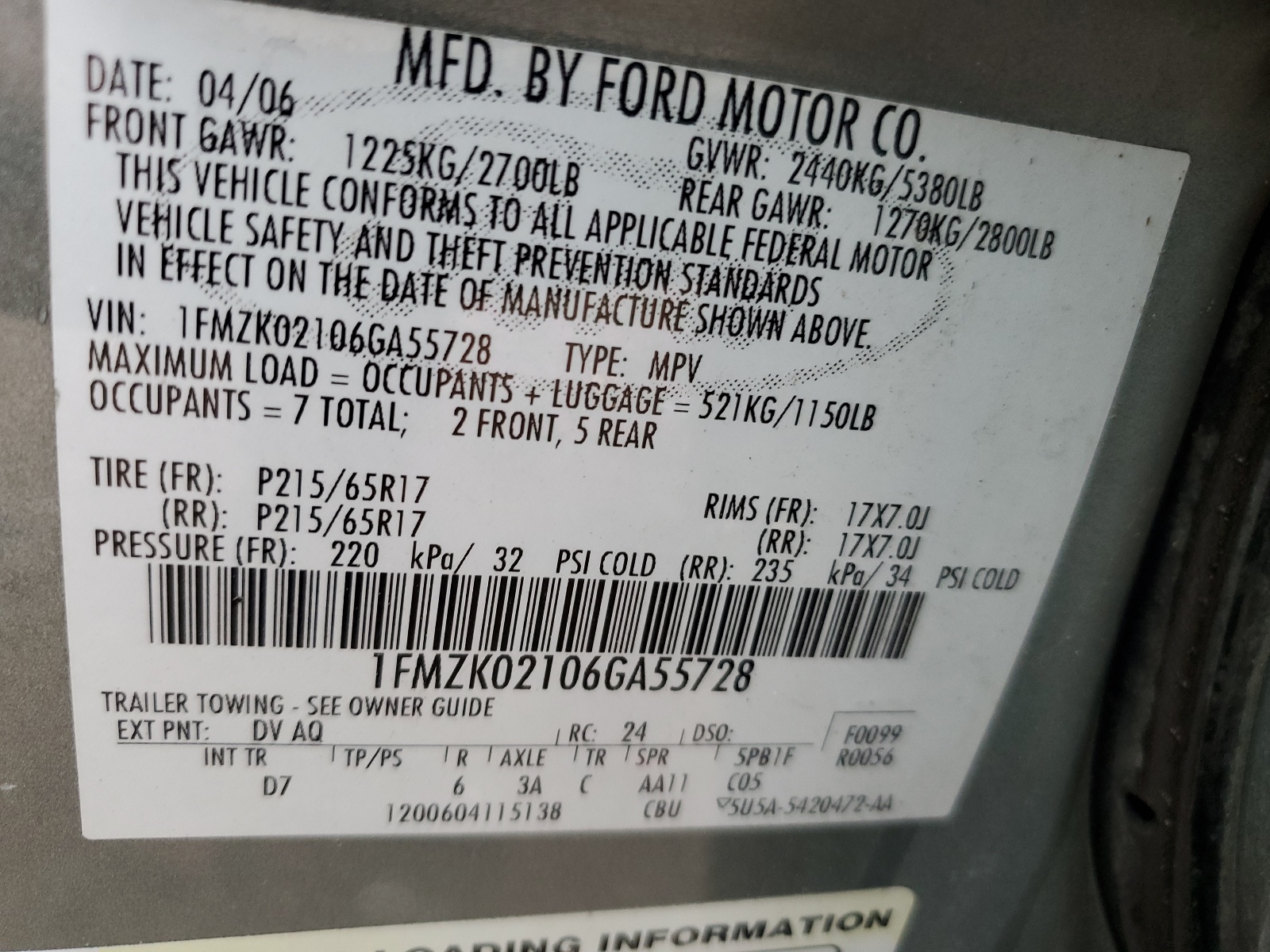 1FMZK02106GA55728 2006 Ford Freestyle Sel