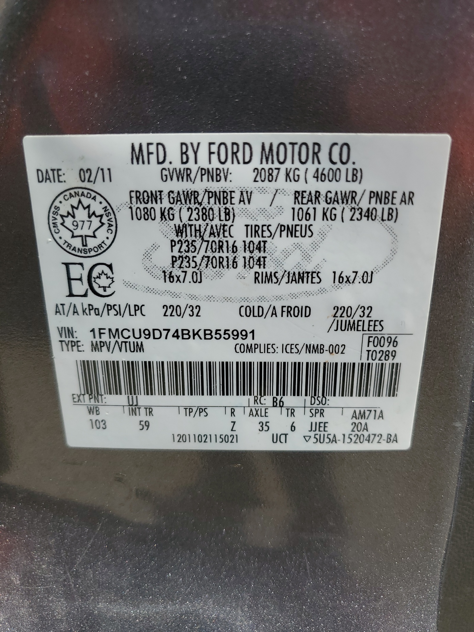 1FMCU9D74BKB55991 2011 Ford Escape Xlt