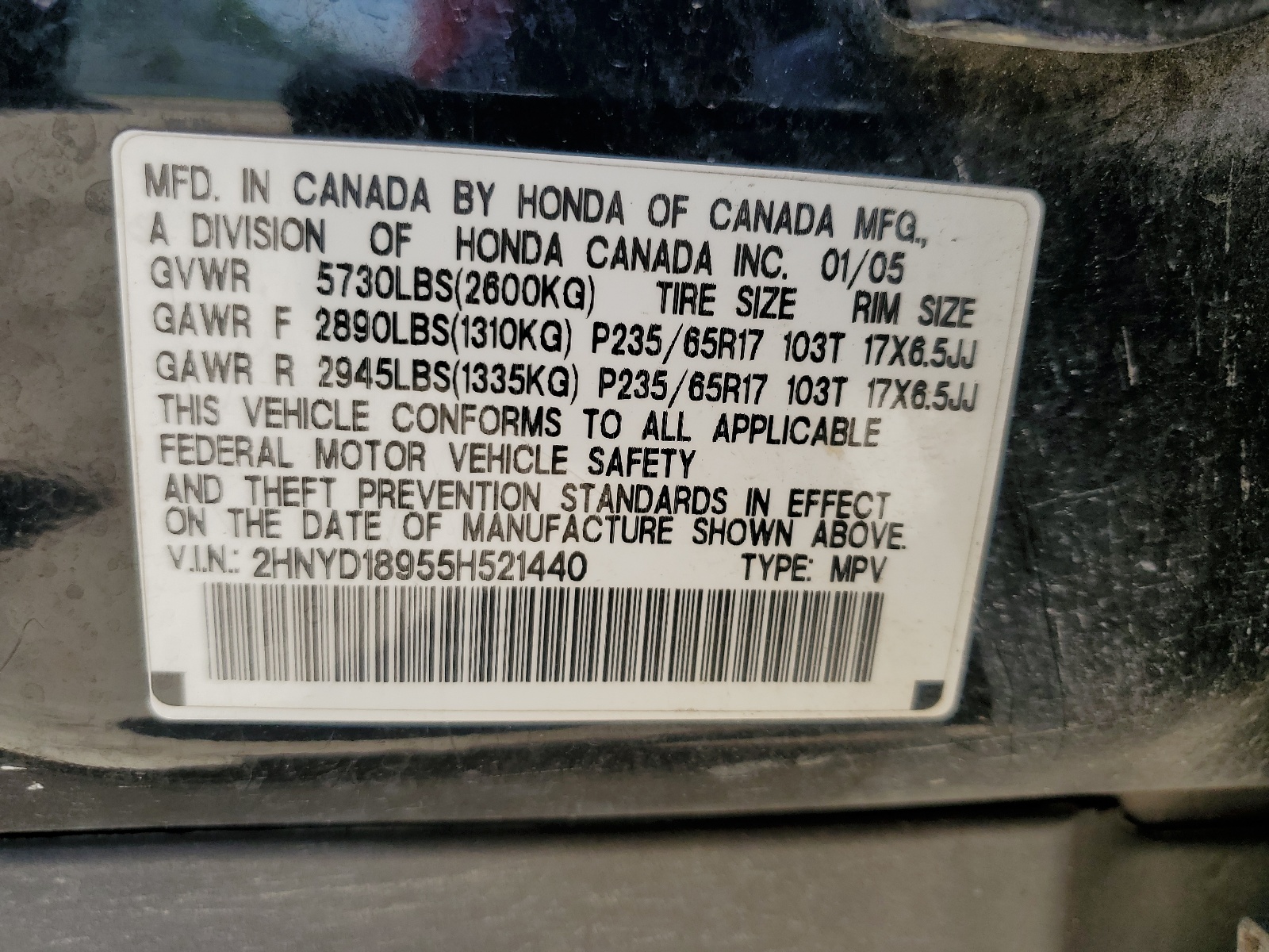 2HNYD18955H521440 2005 Acura Mdx Touring