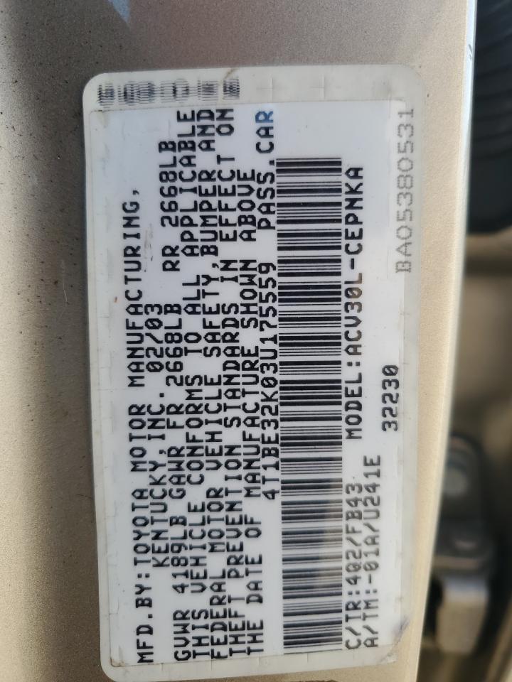 2003 Toyota Camry Le VIN: 4T1BE32K03U175559 Lot: 65149434