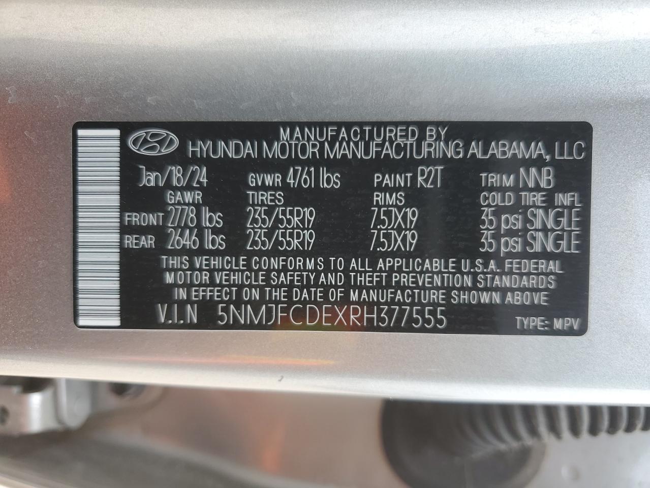 2024 Hyundai Tucson Sel VIN: 5NMJFCDEXRH377555 Lot: 63038934