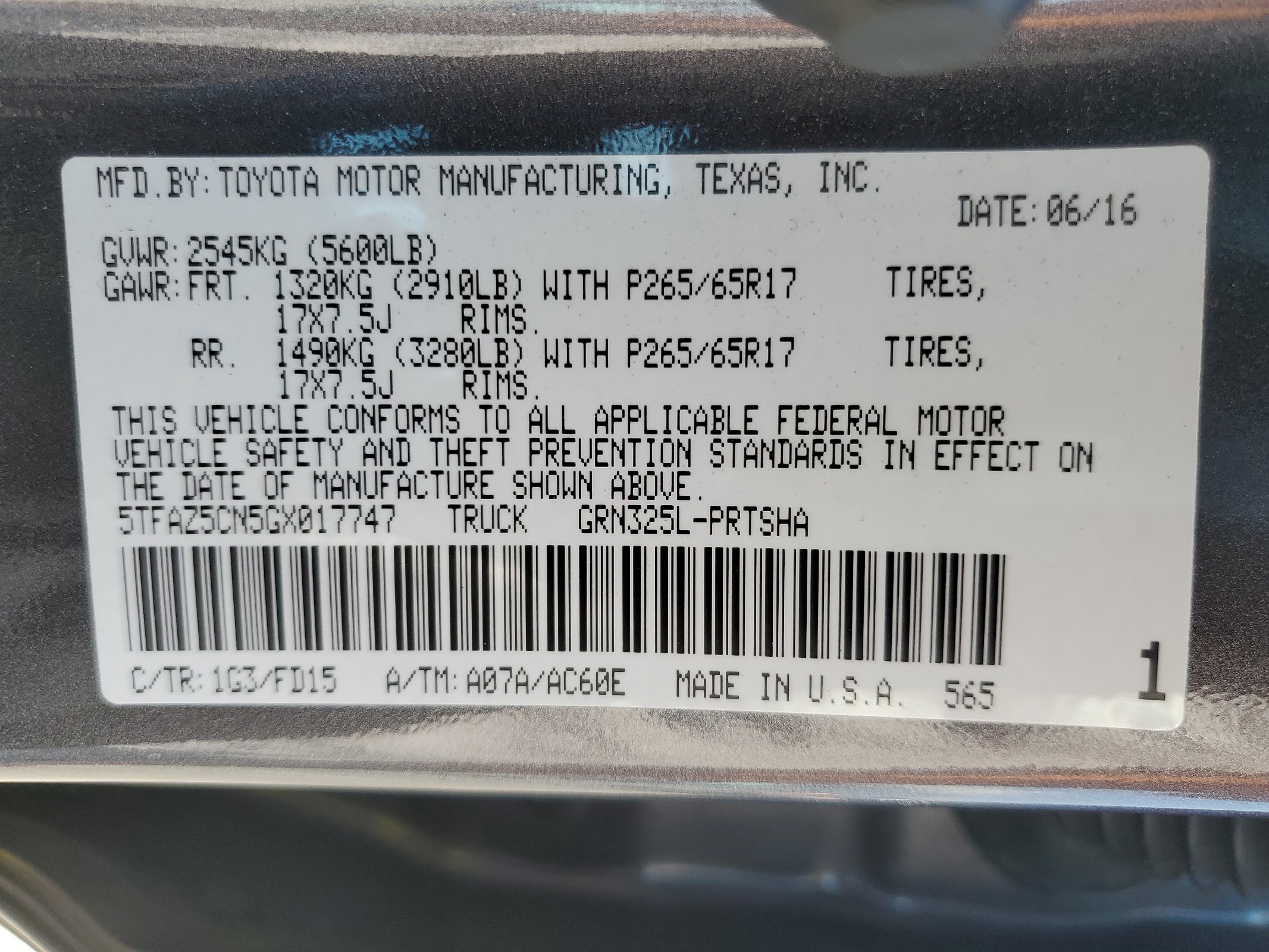 5TFAZ5CN5GX017747 2016 Toyota Tacoma Double Cab