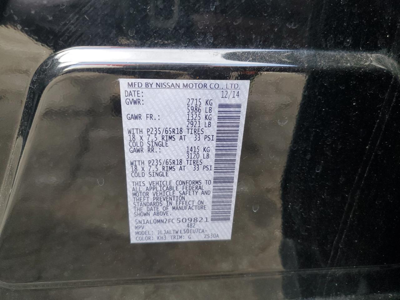 2015 Infiniti Qx60 VIN: 5N1AL0MN2FC509821 Lot: 63863524