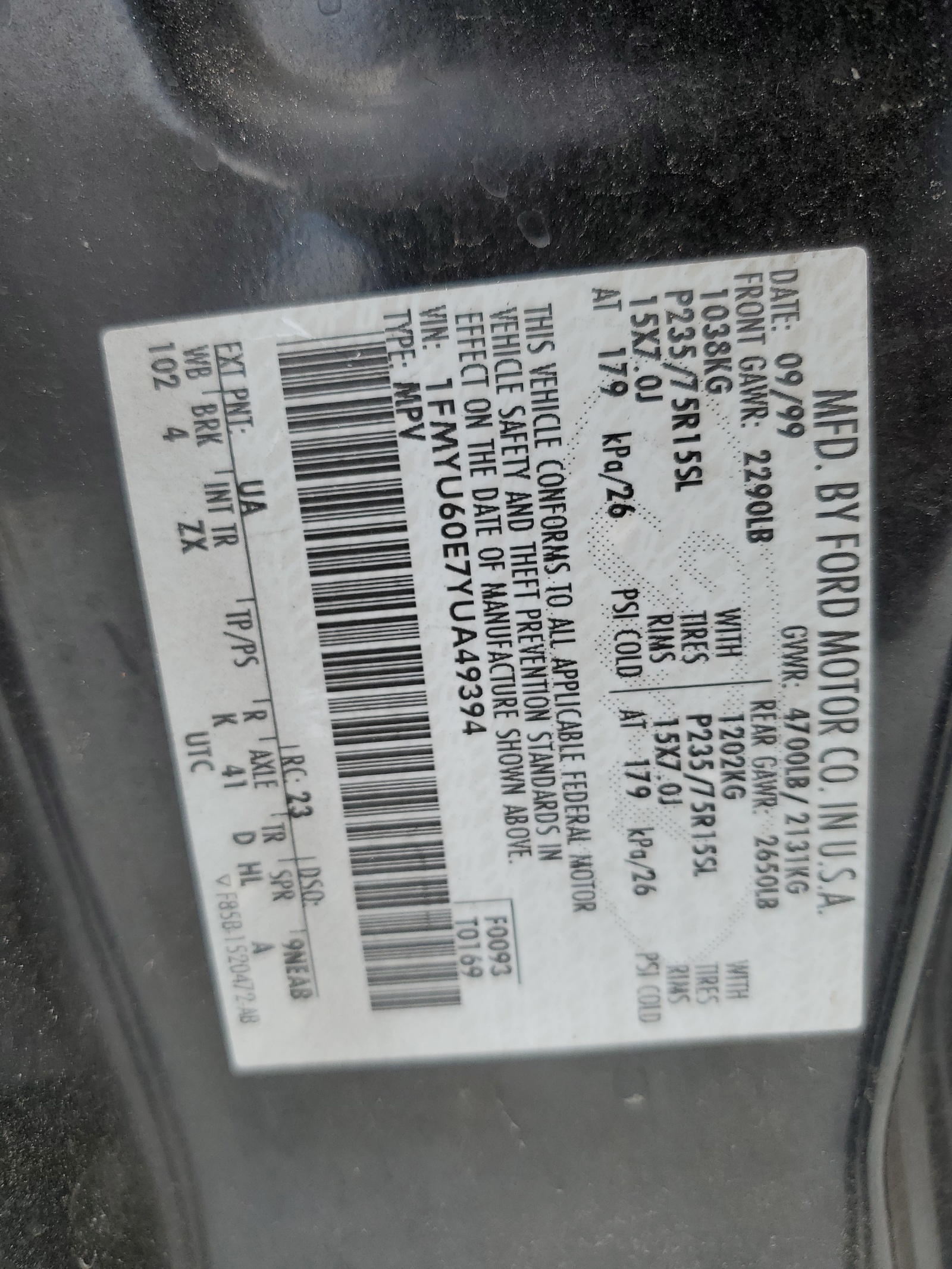 1FMYU60E7YUA49394 2000 Ford Explorer Sport