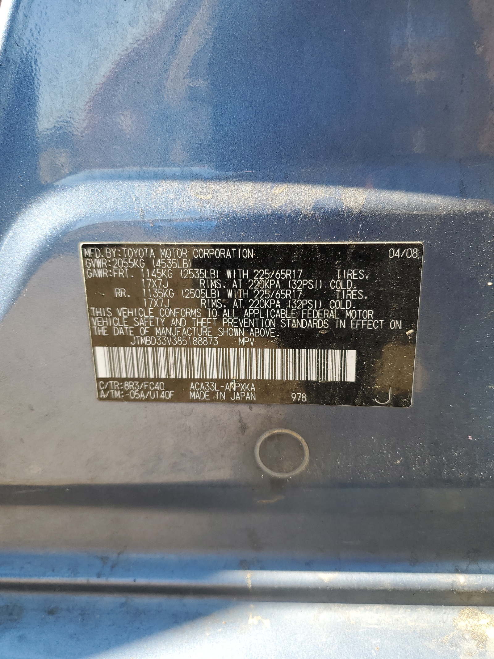 JTMBD33V385188873 2008 Toyota Rav4