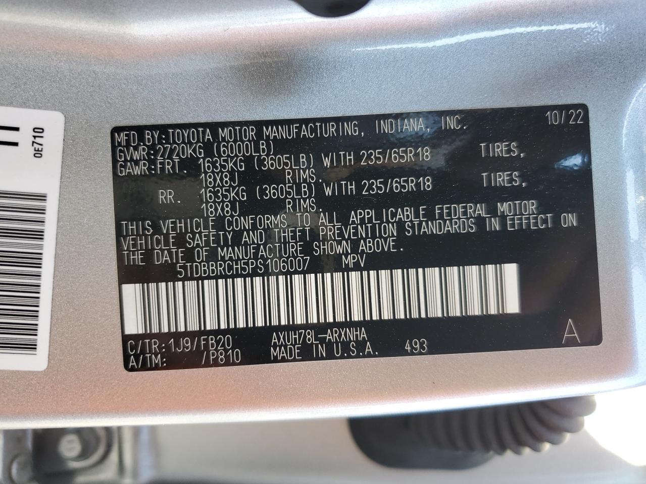 5TDBBRCH5PS106007 2023 TOYOTA HIGHLANDER - Image 13