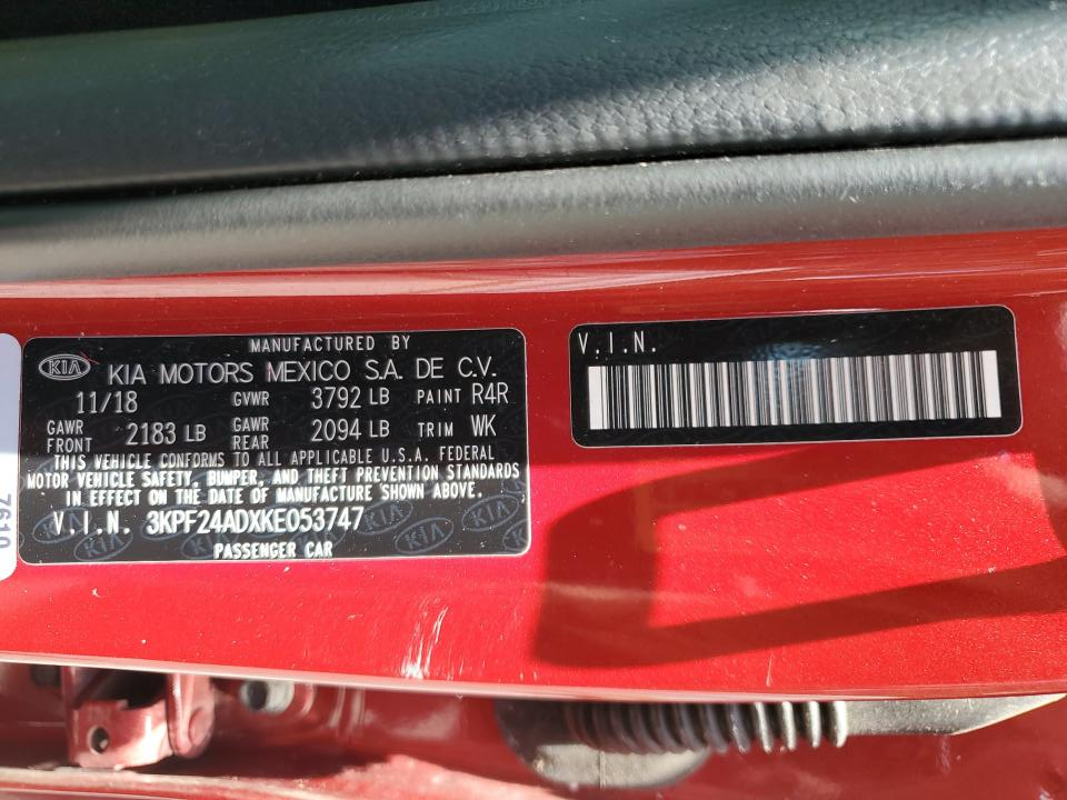 3KPF24ADXKE053747 2019 Kia Forte Fe