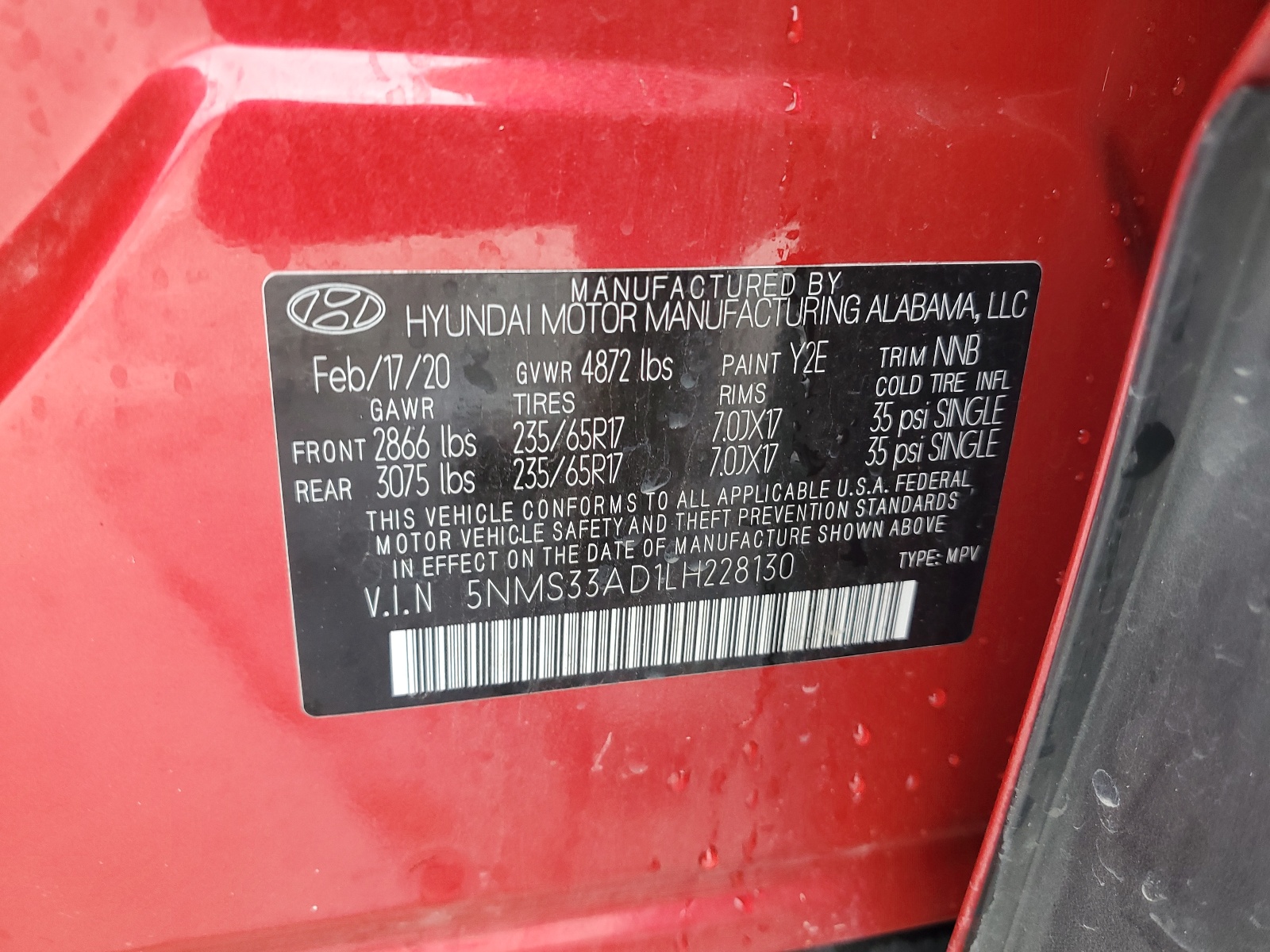 5NMS33AD1LH228130 2020 Hyundai Santa Fe Sel