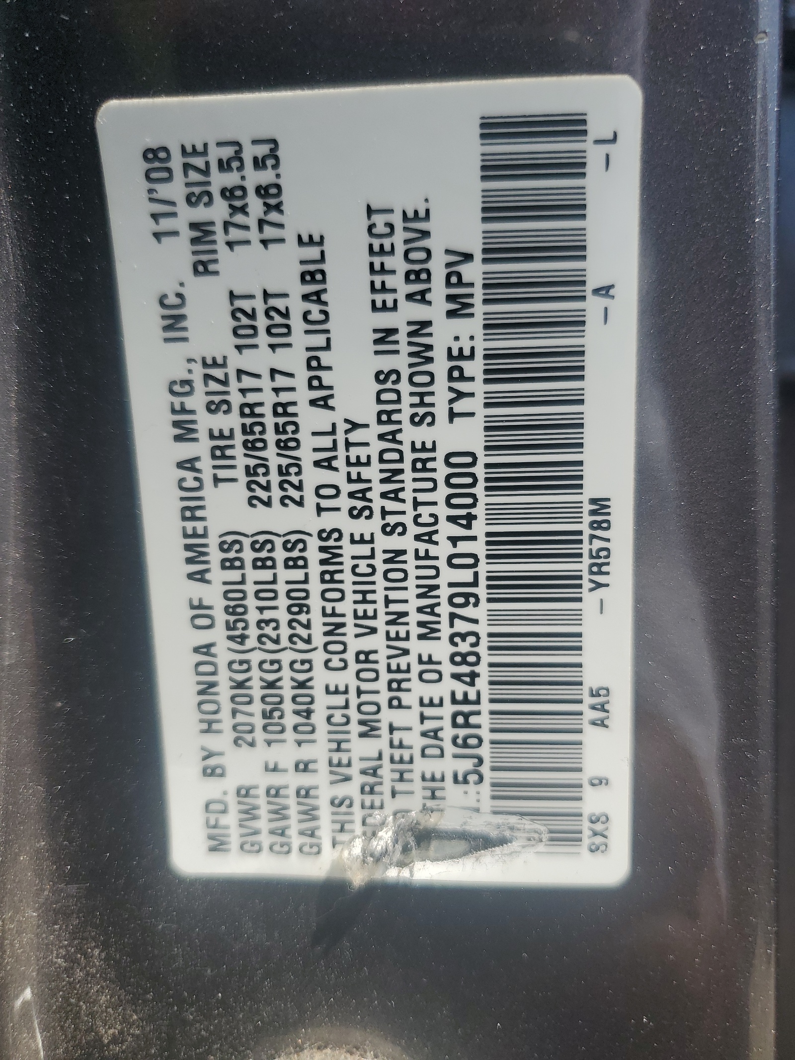 5J6RE48379L014000 2009 Honda Cr-V Lx