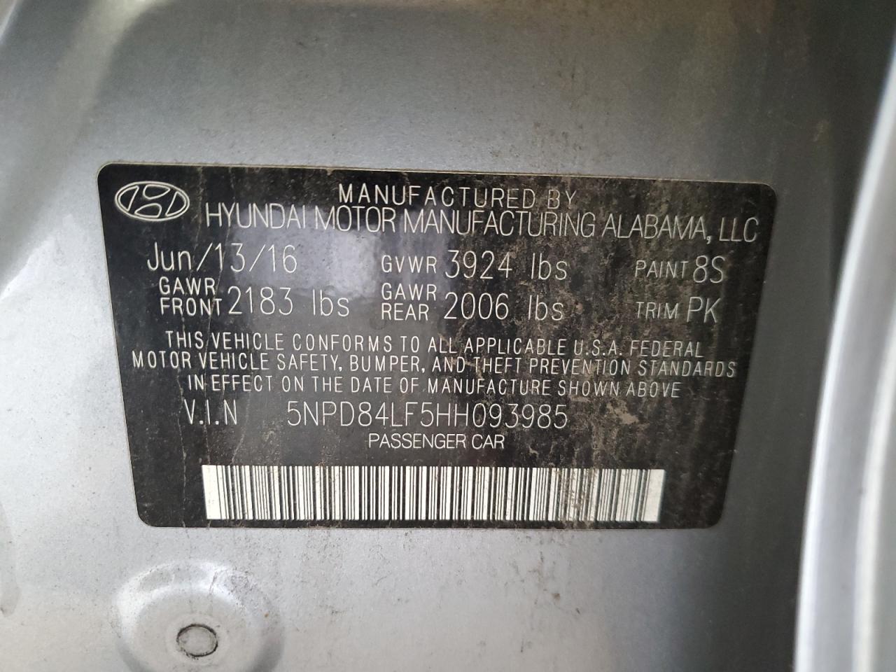 2017 Hyundai Elantra Se VIN: 5NPD84LF5HH093985 Lot: 62043794