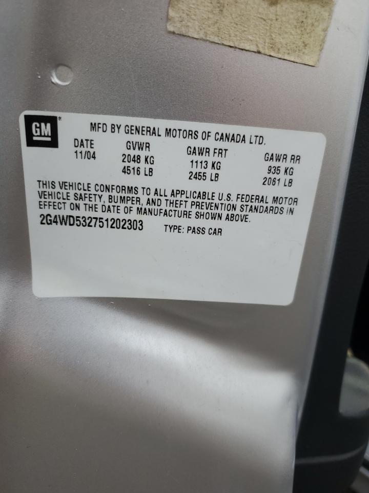 2005 Buick Lacrosse Cxl VIN: 2G4WD532751202303 Lot: 63535324