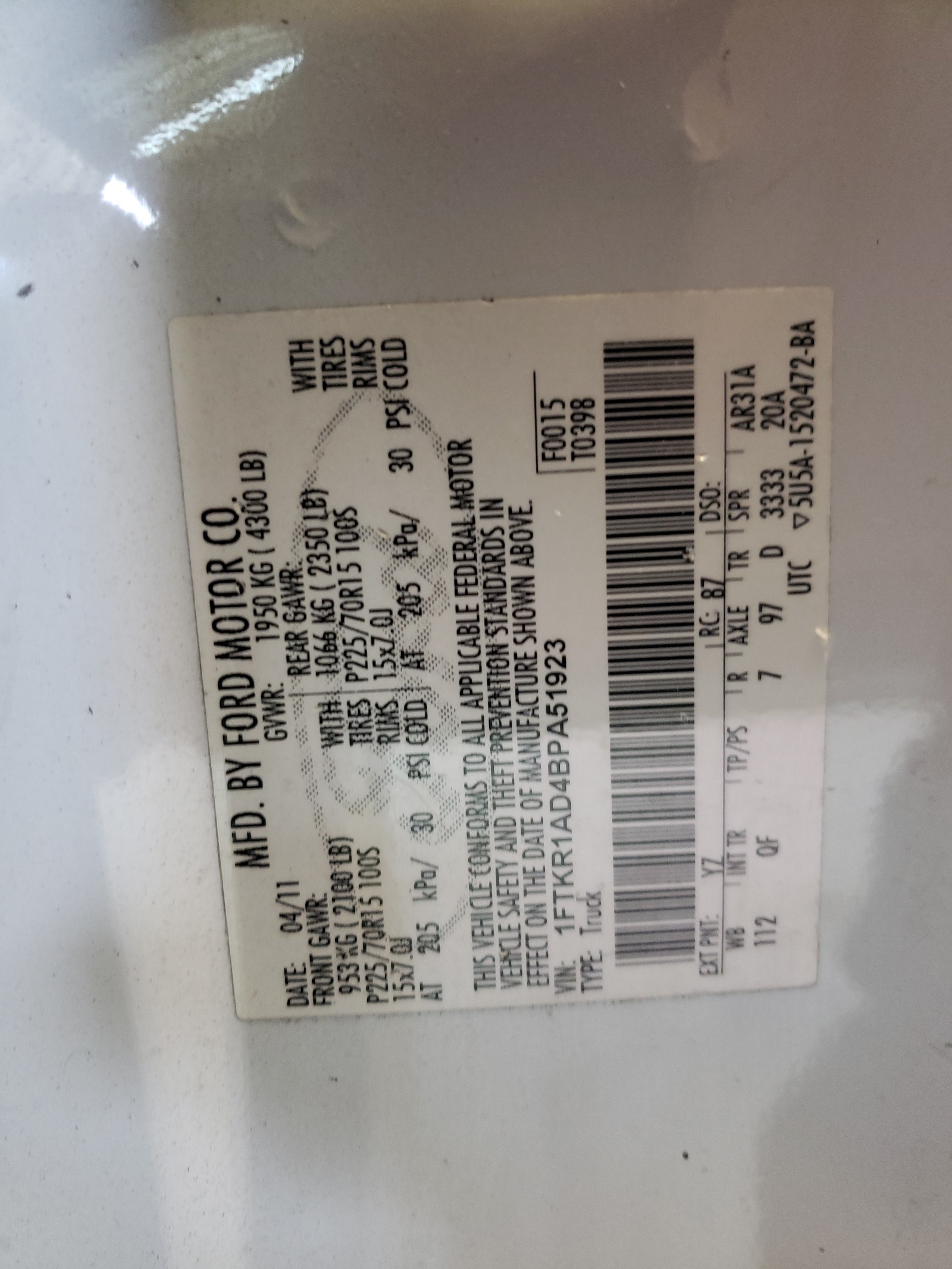 1FTKR1AD4BPA51923 2011 Ford Ranger