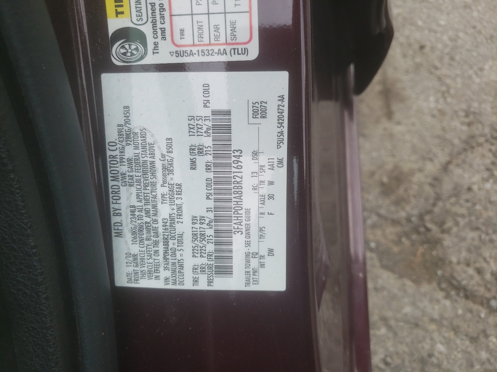 3FAHP0HA8BR216943 2011 Ford Fusion Se