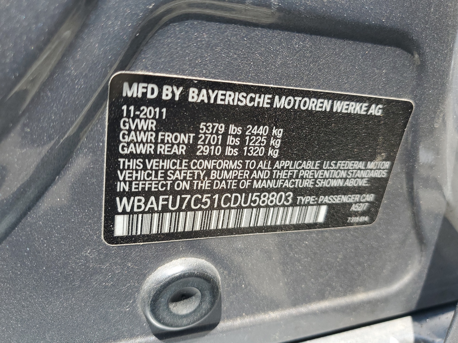 WBAFU7C51CDU58803 2012 BMW 535 Xi