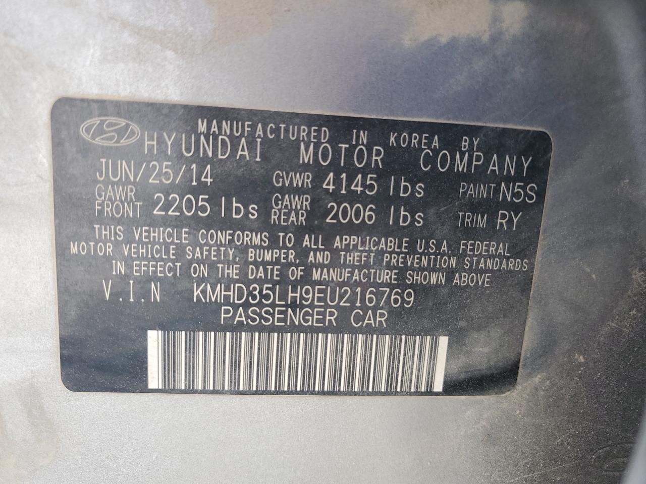 2014 Hyundai Elantra Gt VIN: KMHD35LH9EU216769 Lot: 64943304