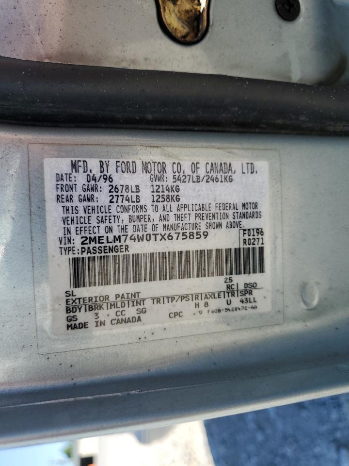 1996 Mercury Grand Marquis Gs VIN: 2MELM74W0TX675859 Lot: 62807994