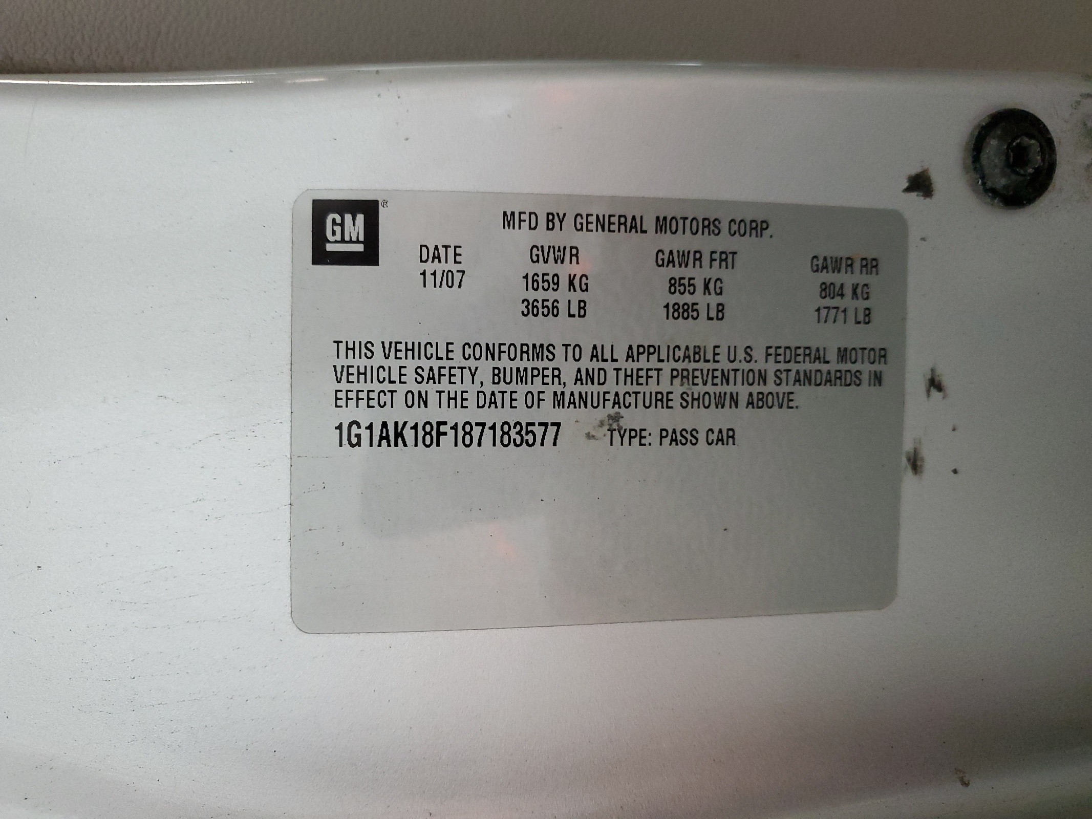 1G1AK18F187183577 2008 Chevrolet Cobalt Ls