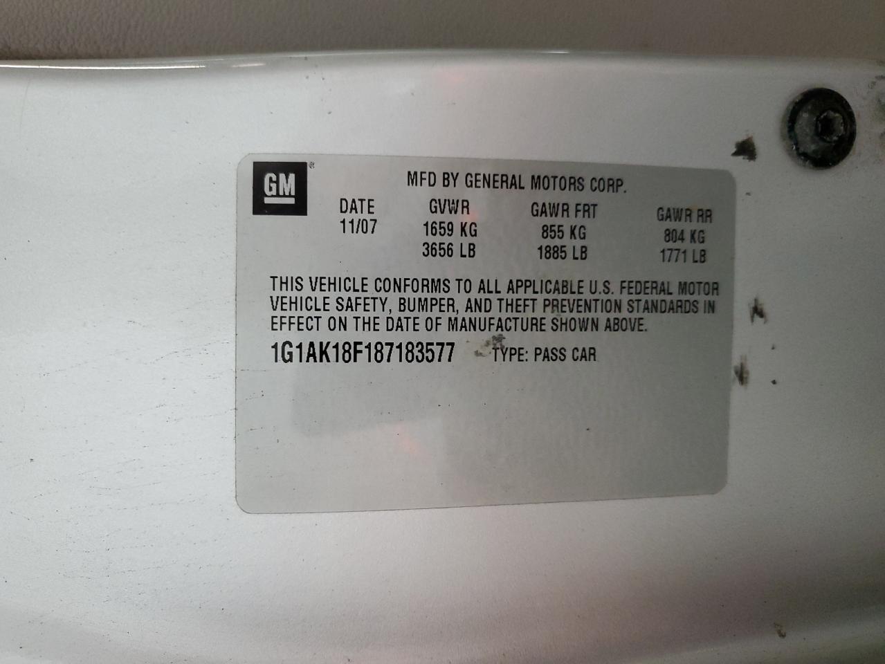 2008 Chevrolet Cobalt Ls VIN: 1G1AK18F187183577 Lot: 64753714