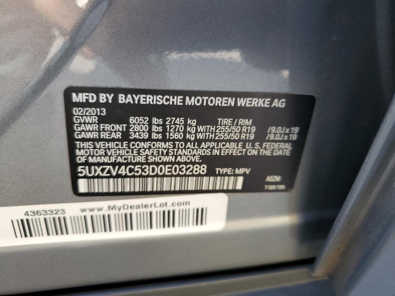 2013 BMW X5 xDrive35I VIN: 5UXZV4C53D0E03288 Lot: 63790944