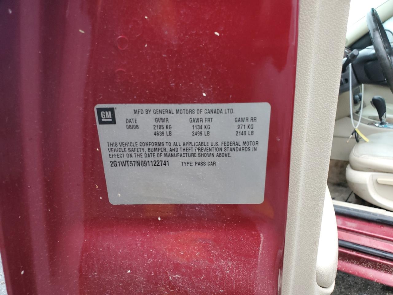 2009 Chevrolet Impala 1Lt VIN: 2G1WT57N091122741 Lot: 64142004