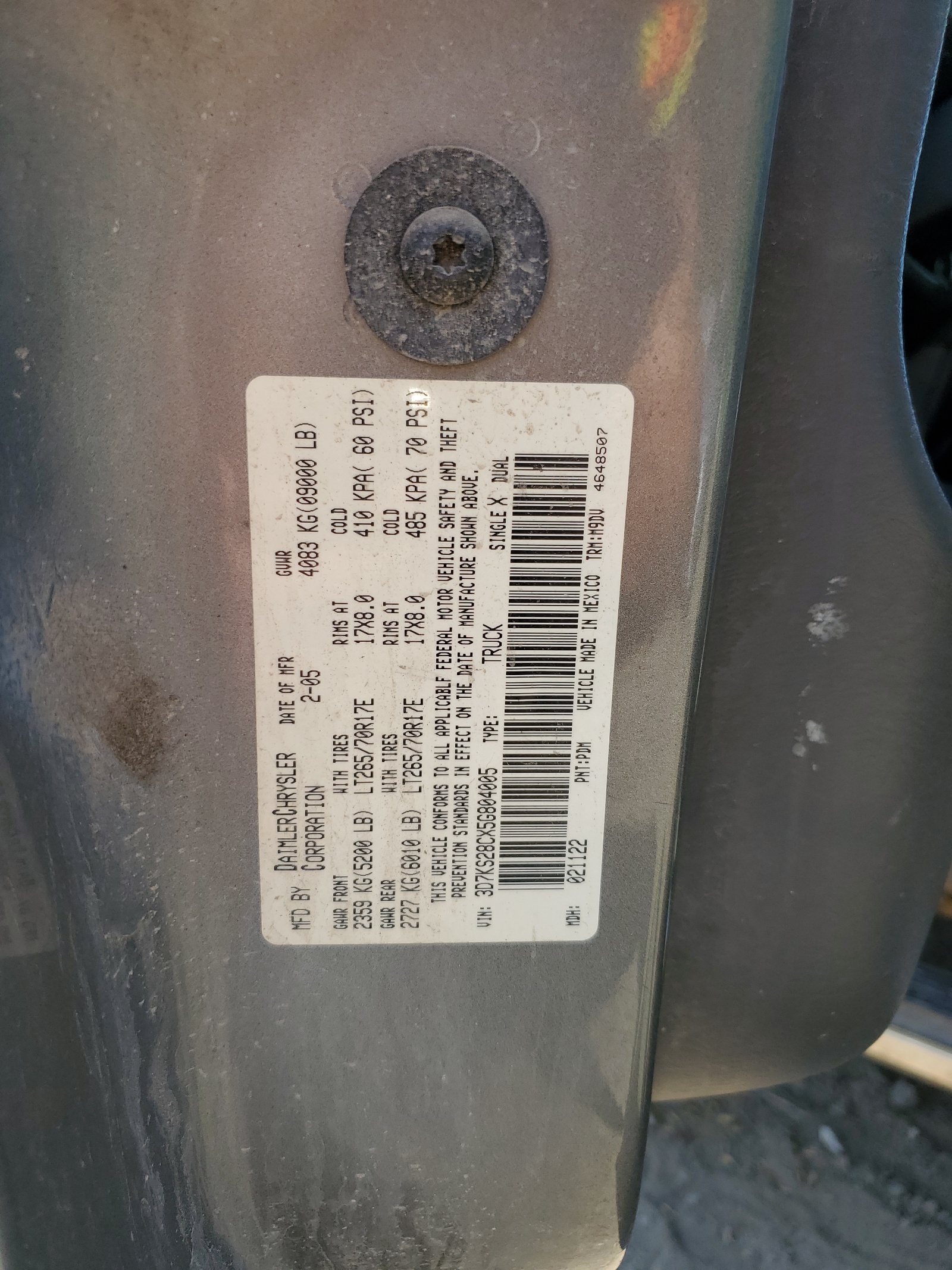 3D7KS28CX5G804005 2005 Dodge Ram 2500 St