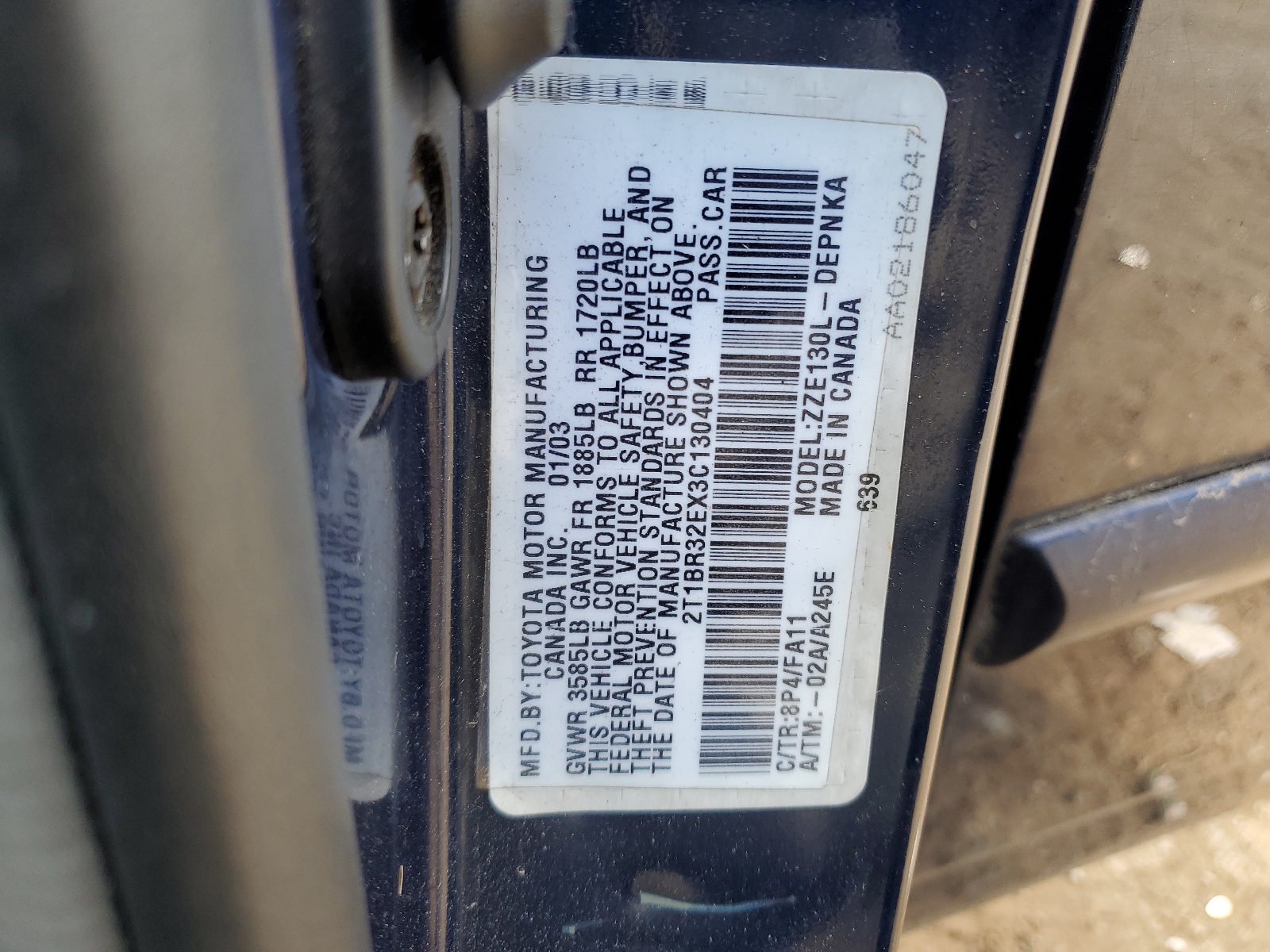 2T1BR32EX3C130404 2003 Toyota Corolla Ce