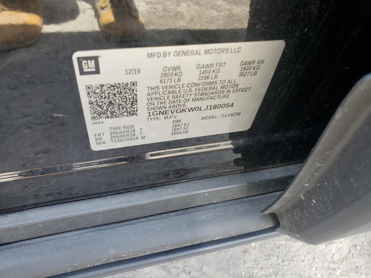 2020 Chevrolet Traverse Lt VIN: 1GNEVGKW0LJ180054 Lot: 62219774