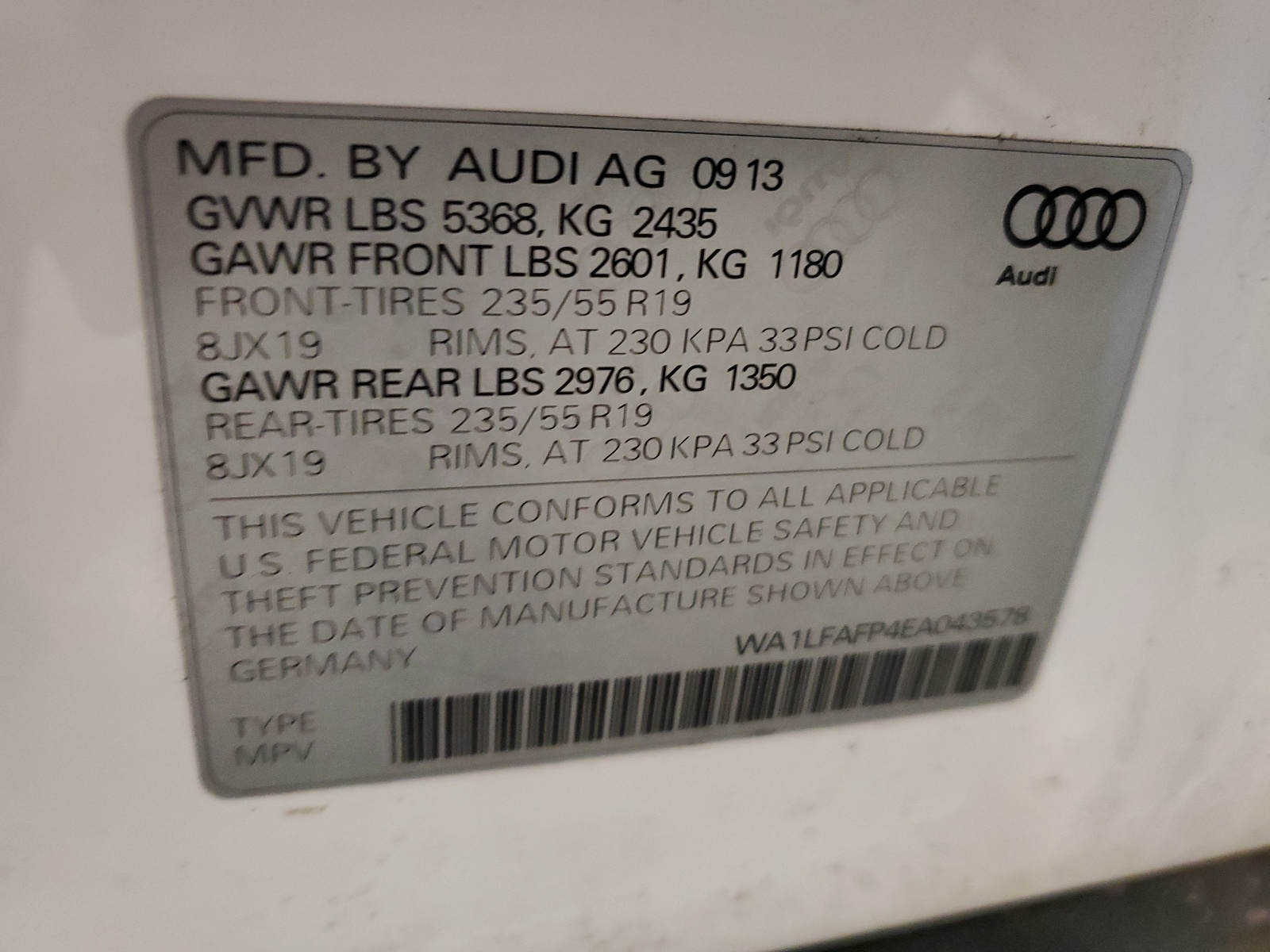 WA1LFAFP4EA043578 2014 Audi Q5 Premium Plus