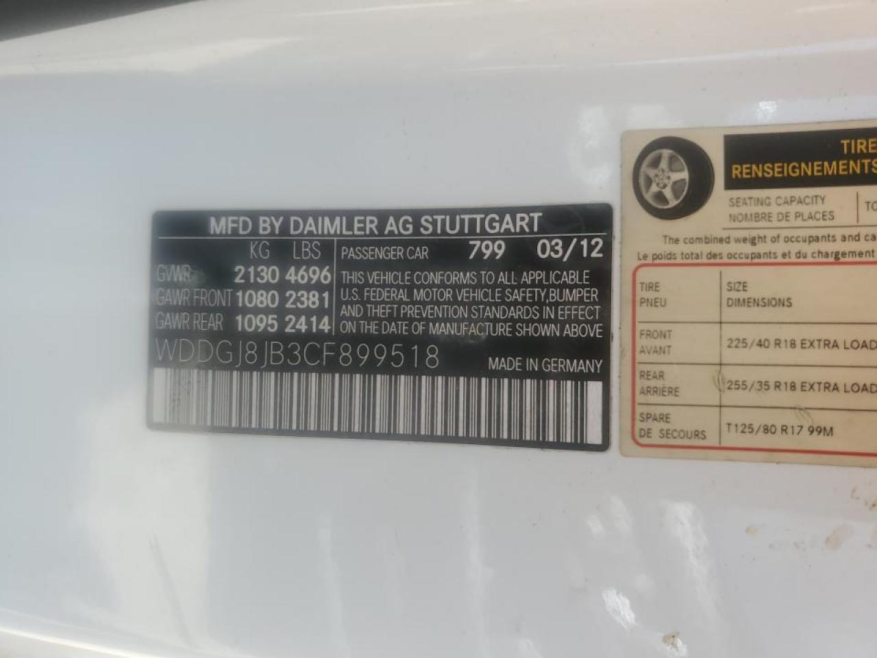 2012 Mercedes-Benz C 350 4Matic VIN: WDDGJ8JB3CF899518 Lot: 63917374