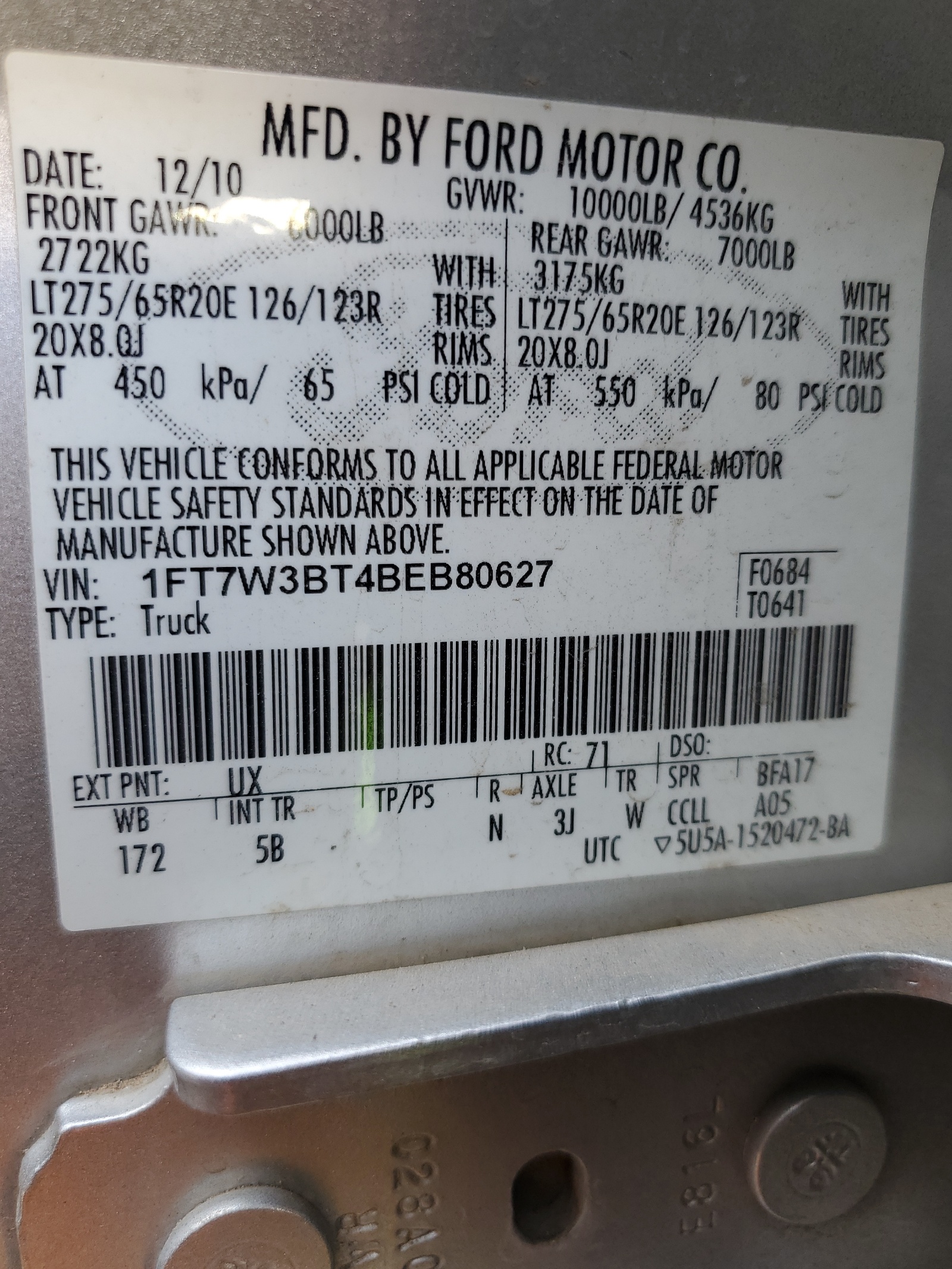 1FT7W3BT4BEB80627 2011 Ford F350 Super Duty