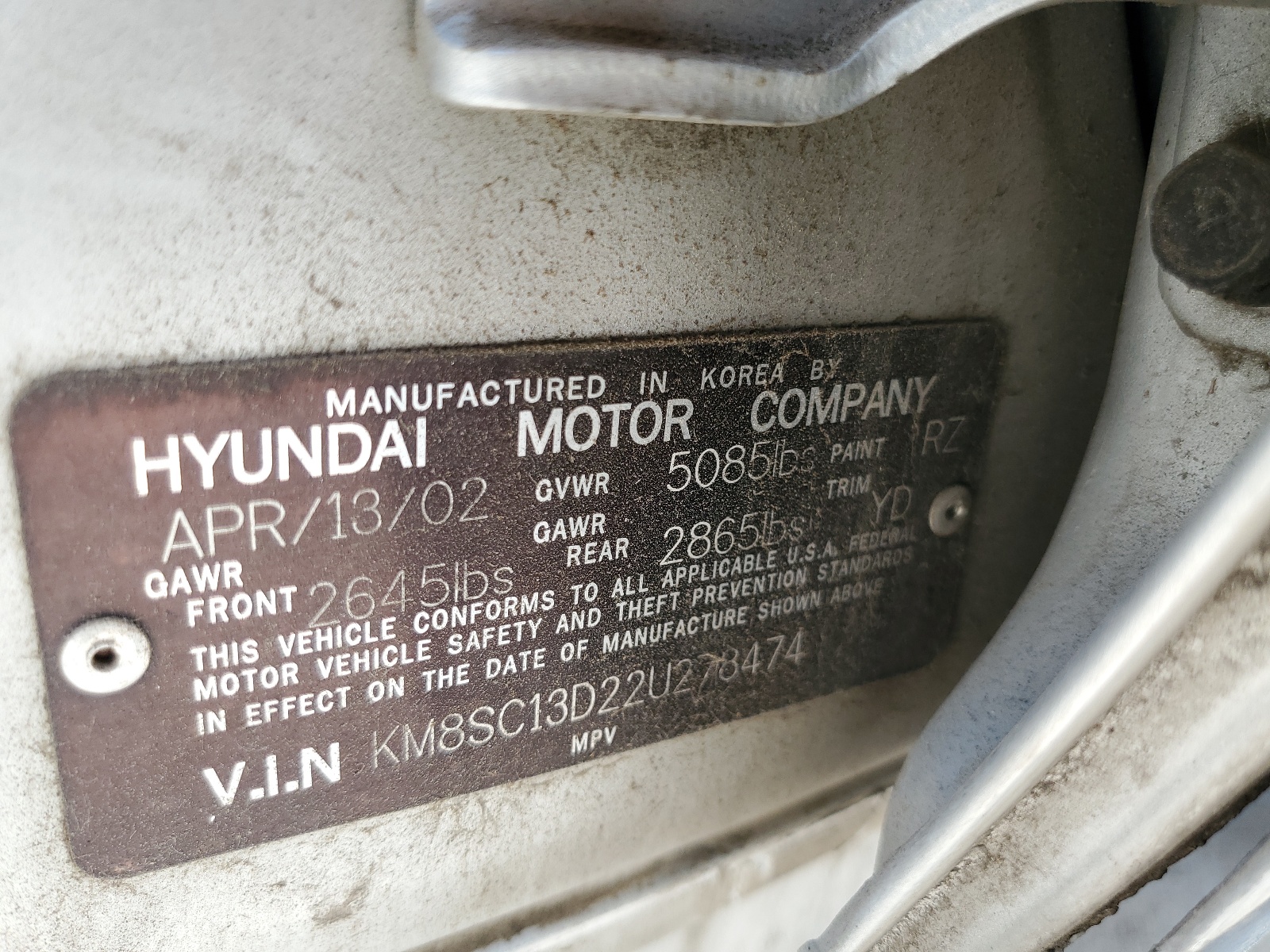 KM8SC13D22U278474 2002 Hyundai Santa Fe Gls