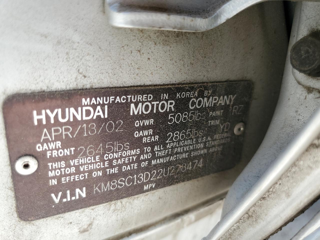 2002 Hyundai Santa Fe Gls VIN: KM8SC13D22U278474 Lot: 62422634