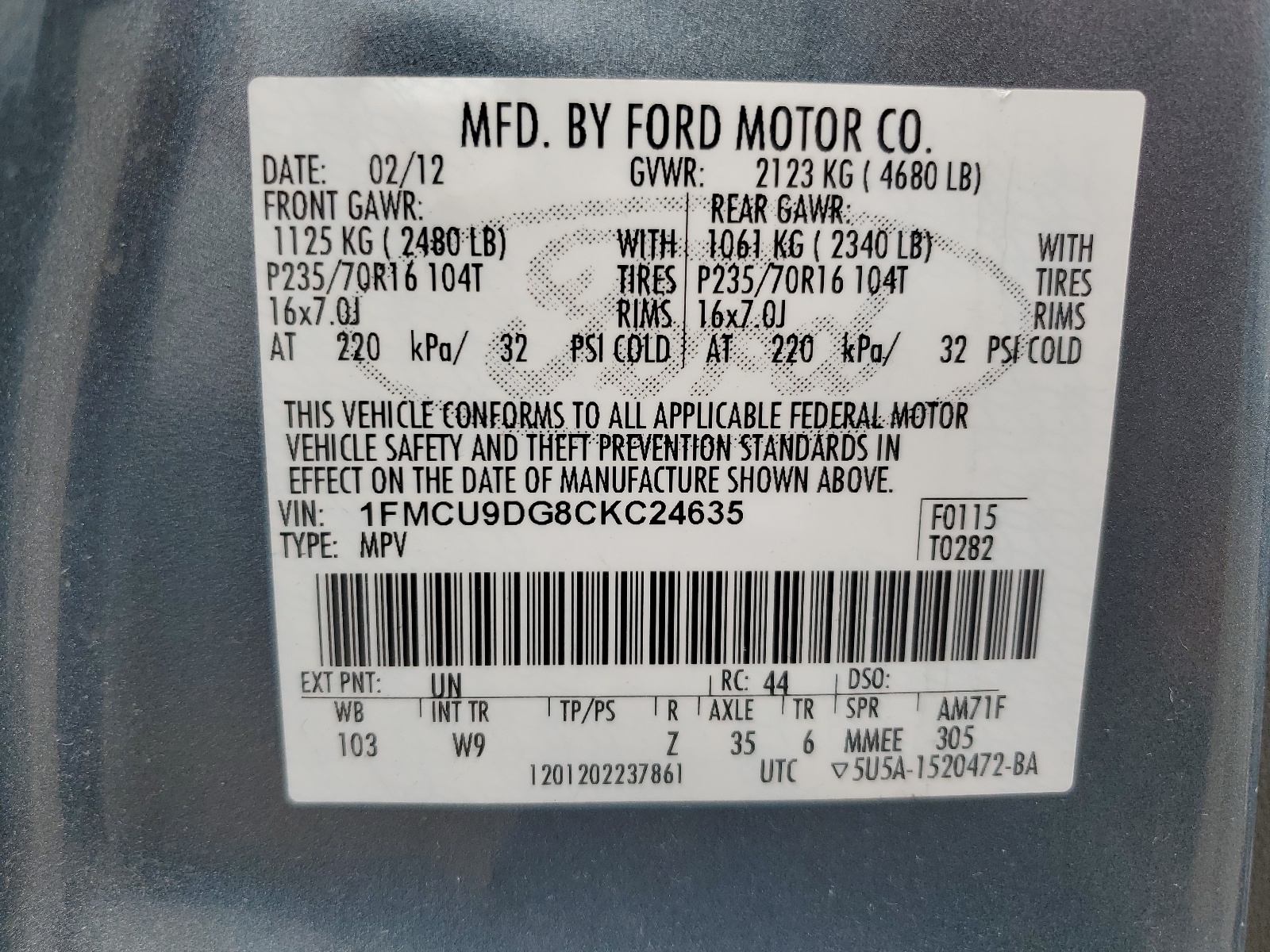 1FMCU9DG8CKC24635 2012 Ford Escape Xlt