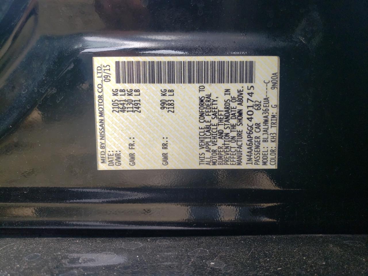 2016 Nissan Maxima 3.5S VIN: 1N4AA6AP6GC401745 Lot: 63471614