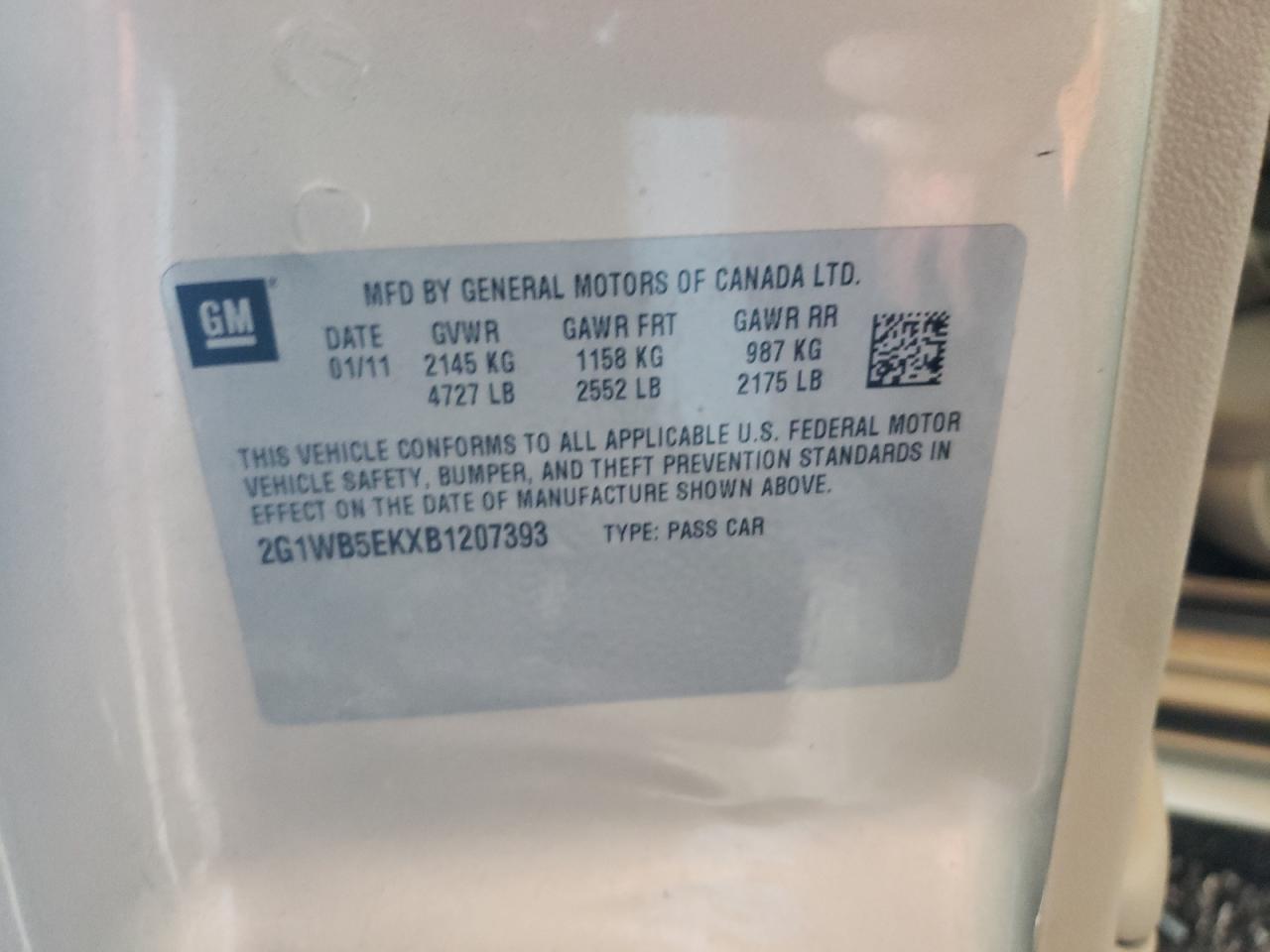 2011 Chevrolet Impala Lt VIN: 2G1WB5EKXB1207393 Lot: 64303294