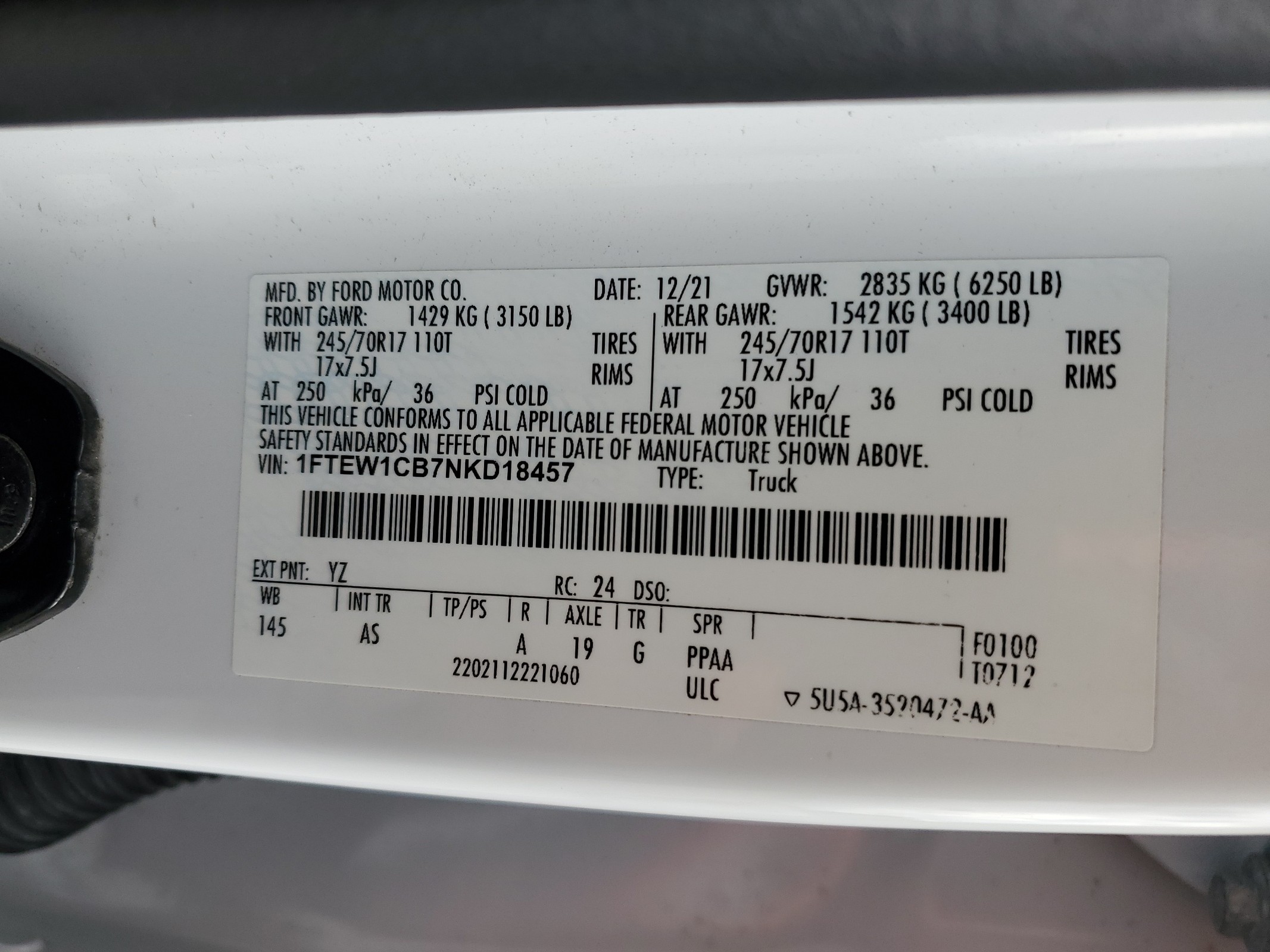 1FTEW1CB7NKD18457 2022 Ford F150 Supercrew