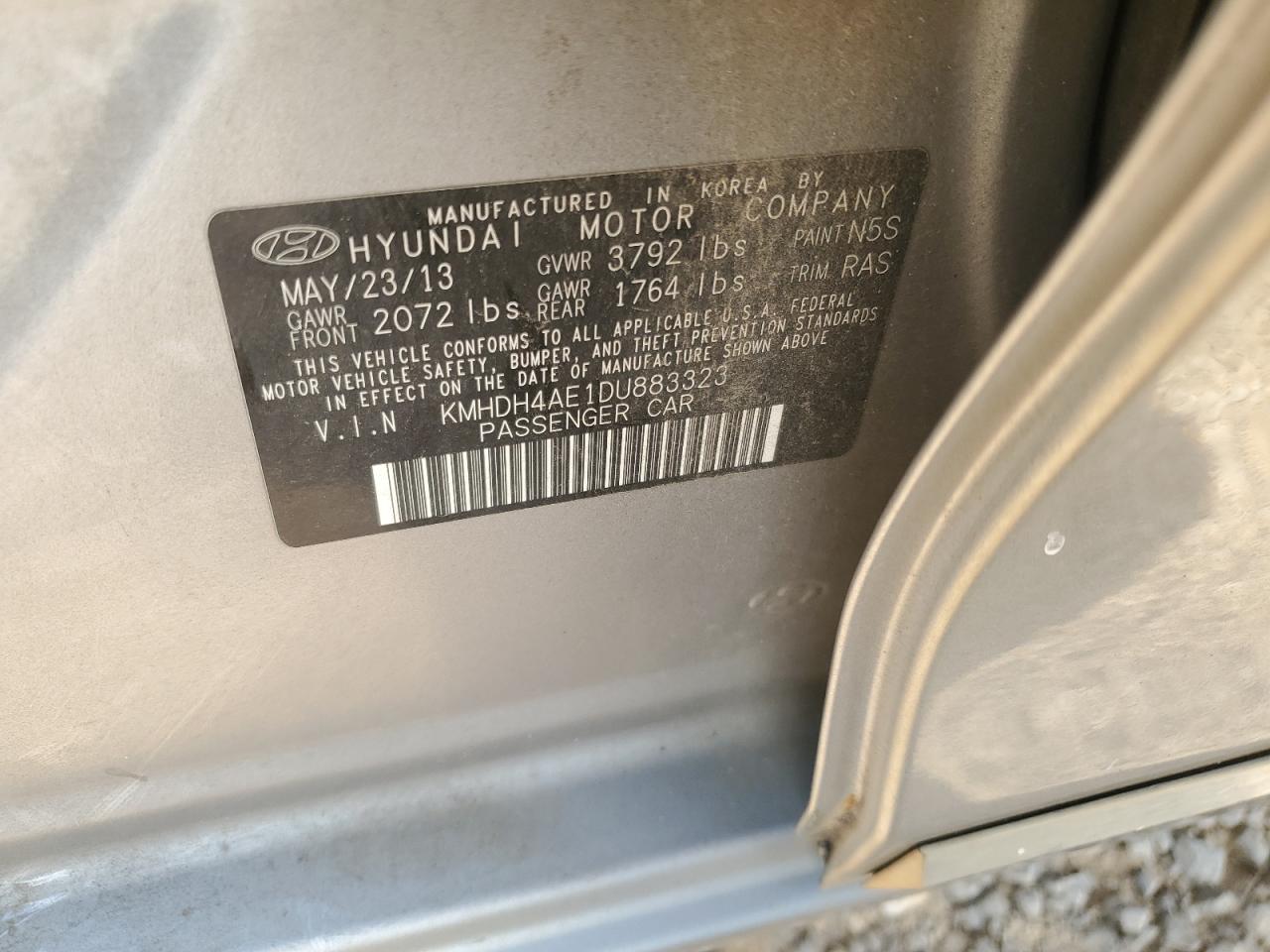 2013 Hyundai Elantra Gls VIN: KMHDH4AE1DU883323 Lot: 65434824