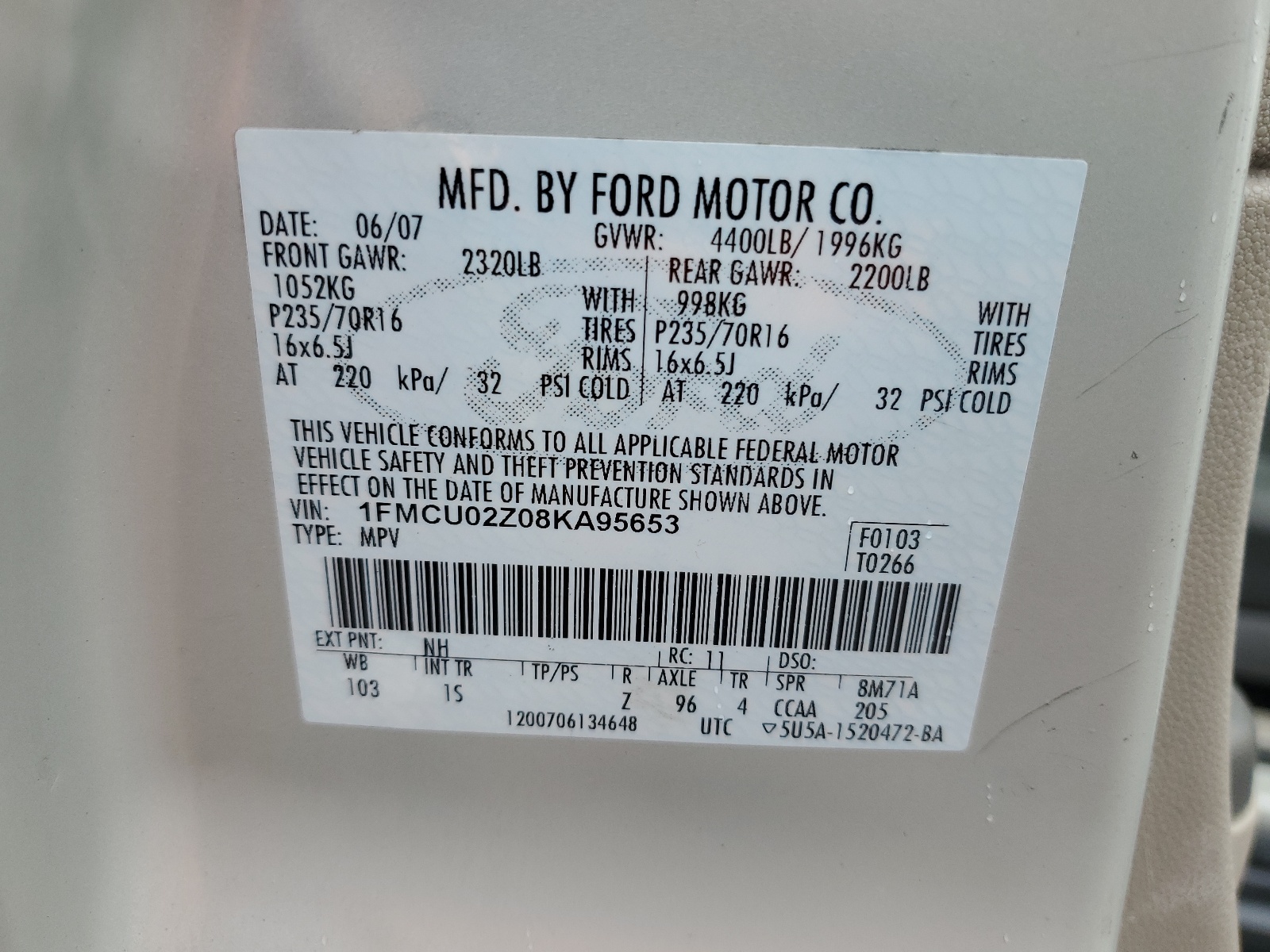 1FMCU02Z08KA95653 2008 Ford Escape Xls