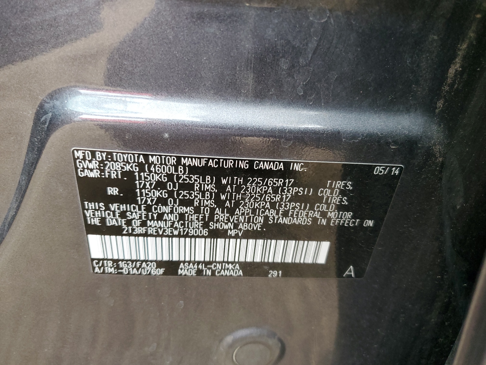 2T3RFREV3EW179006 2014 Toyota Rav4 Xle