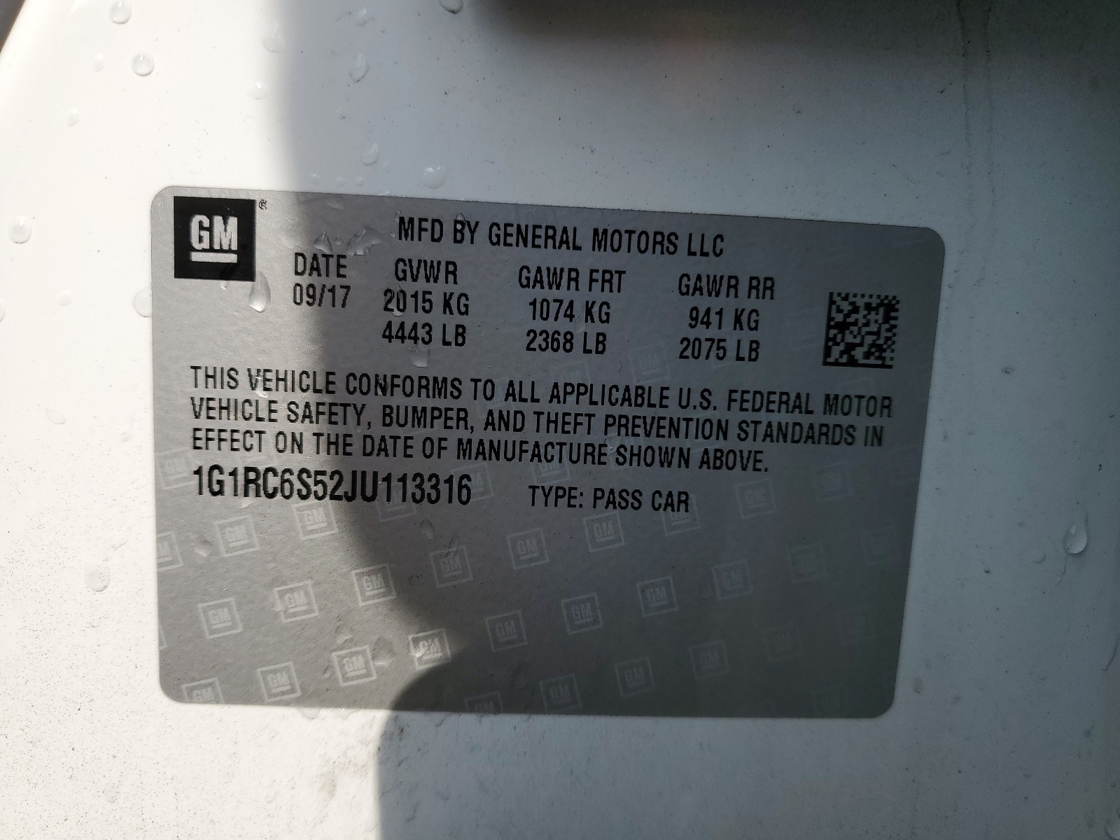 1G1RC6S52JU113316 2018 Chevrolet Volt Lt