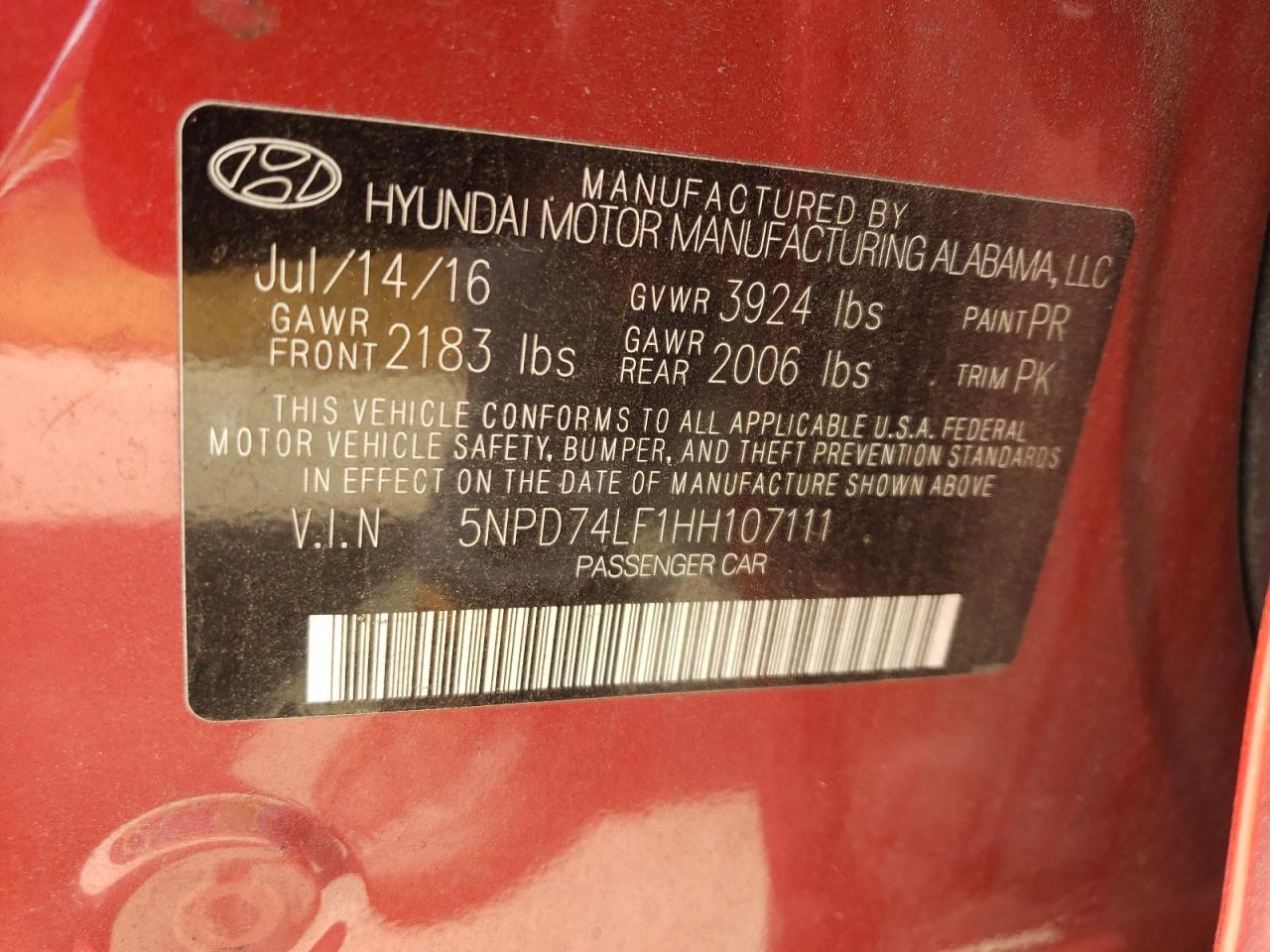 2017 Hyundai Elantra Se VIN: 5NPD74LF1HH107111 Lot: 63627514