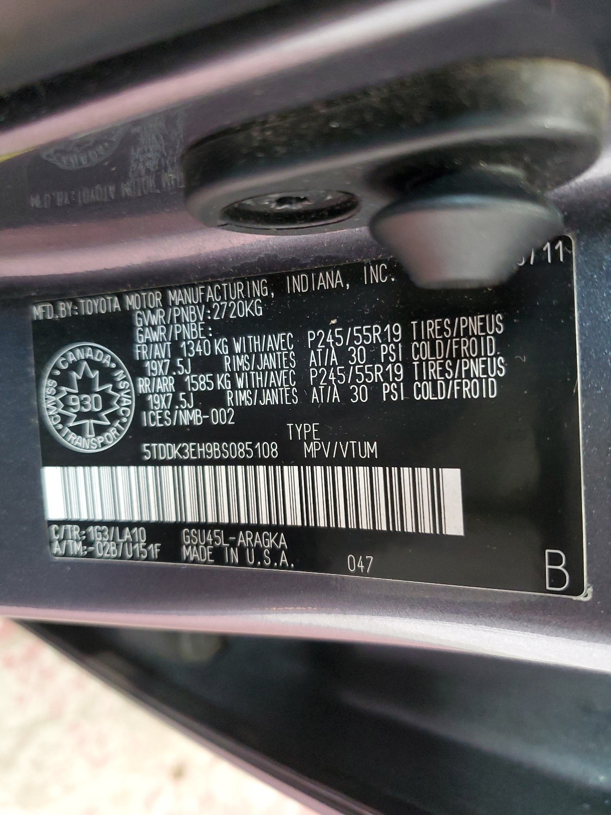 5TDDK3EH9BS085108 2011 Toyota Highlander Limited