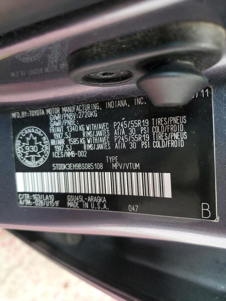 2011 Toyota Highlander Limited VIN: 5TDDK3EH9BS085108 Lot: 62122744