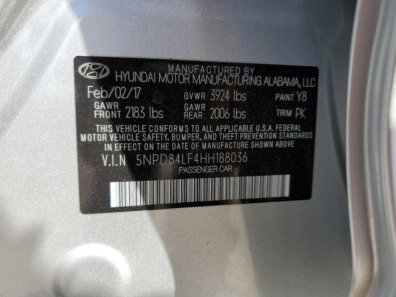 5NPD84LF4HH188036 2017 Hyundai Elantra Se